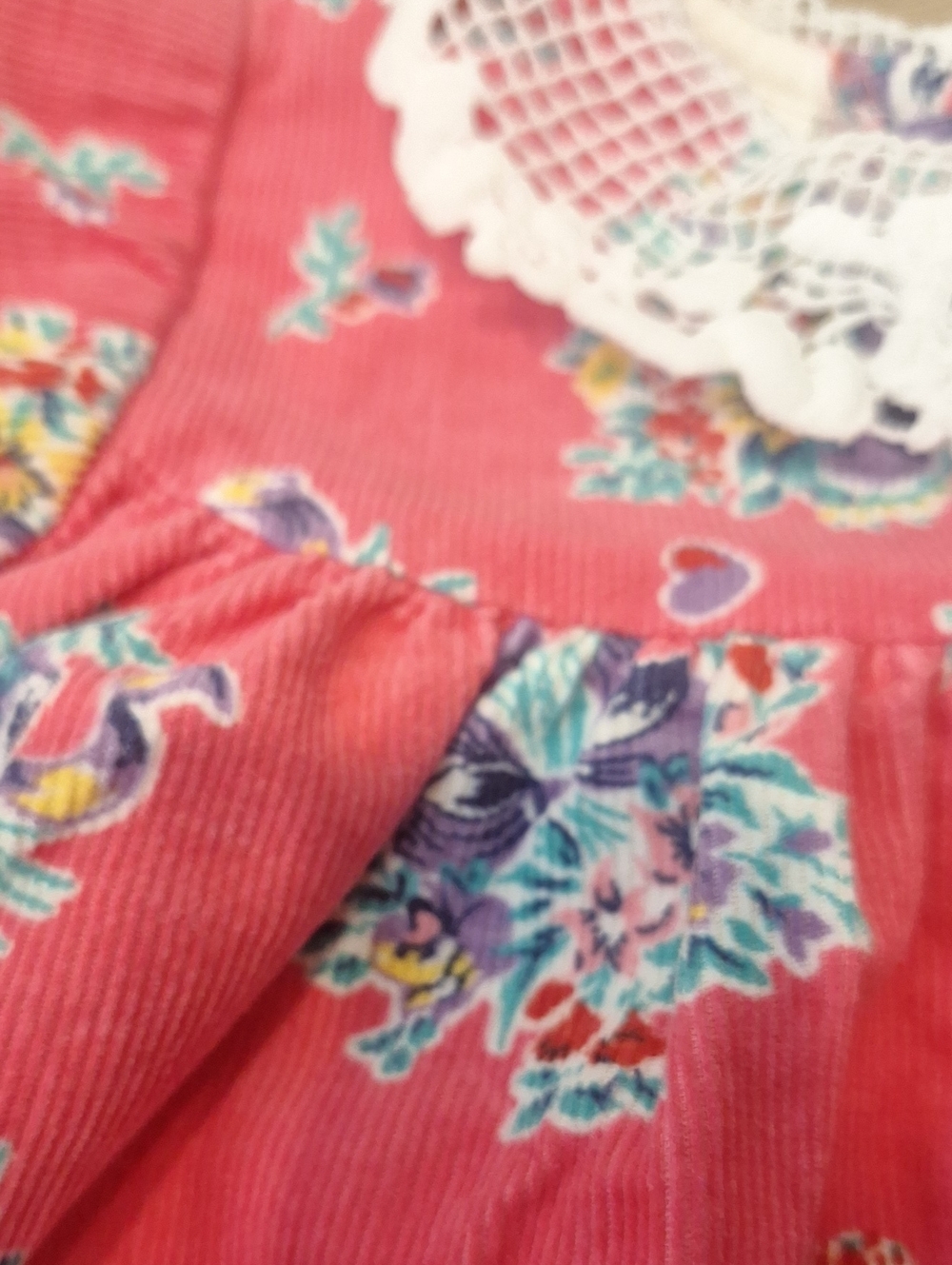 Vintage OshKosh B'gosh The Genuine Article Coral Floral Corduroy Dress 18 mos - Picture 5 of 8